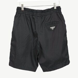 Prada Black Nylon Side-Stripe Logo Drawstring Shorts